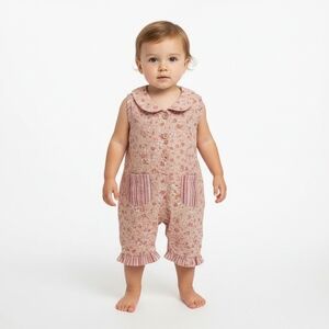 Bebemonde Baby Girls Floral Silk Blend Romper Pink Peter Pan Collar 3 Months